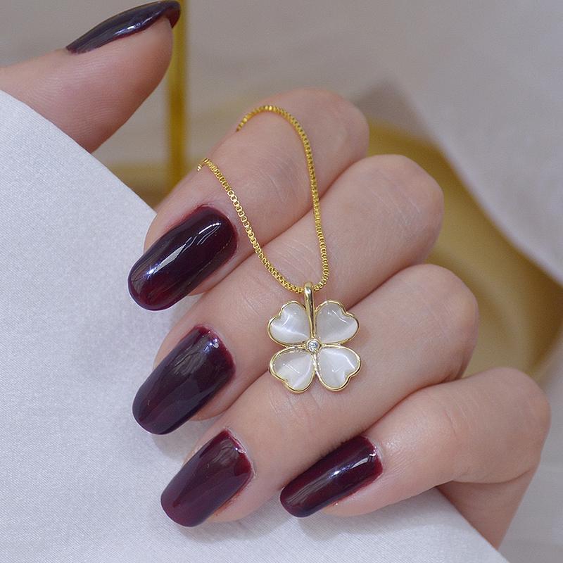 PONYKISS  Sterling Silver 18K Gold Opal Clover Pendant Chain Necklaces for Women Cute Plant Fine  Minimalist Accessory