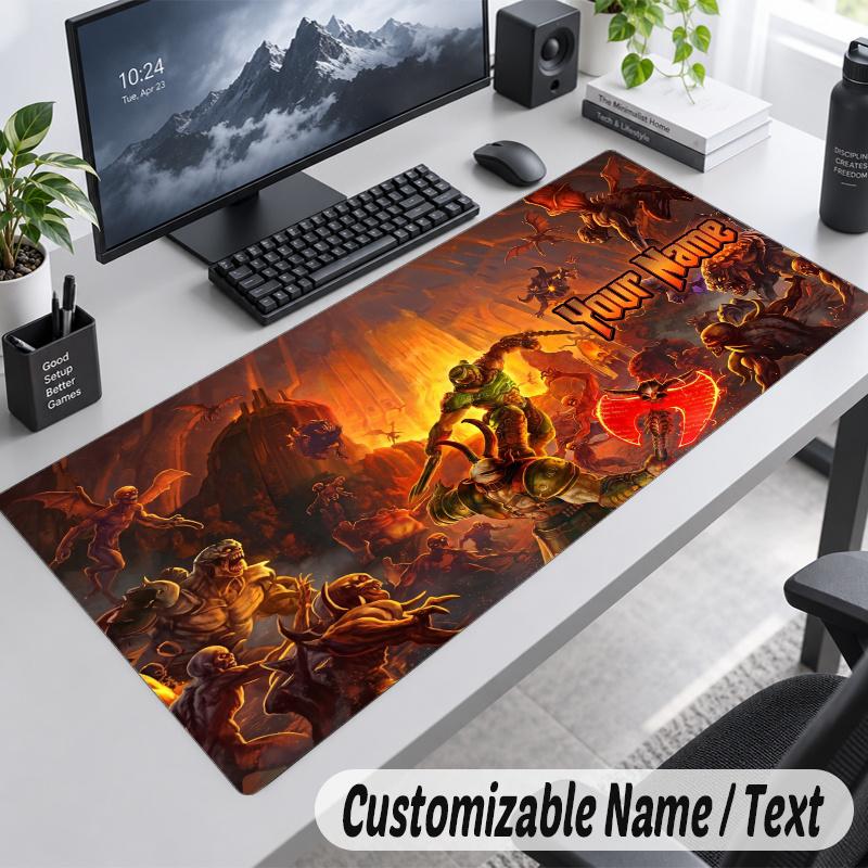 DOOM Slayer Personalisiertes Großes Mauspadd Benutzerdefinierter Name Text Erweiterte Schreibtischmatte Gaming-Mauspad