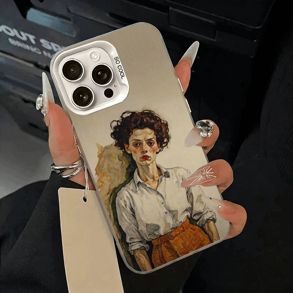 E-Egon S-Schiele  Phone Case For iPhone 17,16,15,14,13,12,11 Plus,Pro Max,XS,white silver phone case
