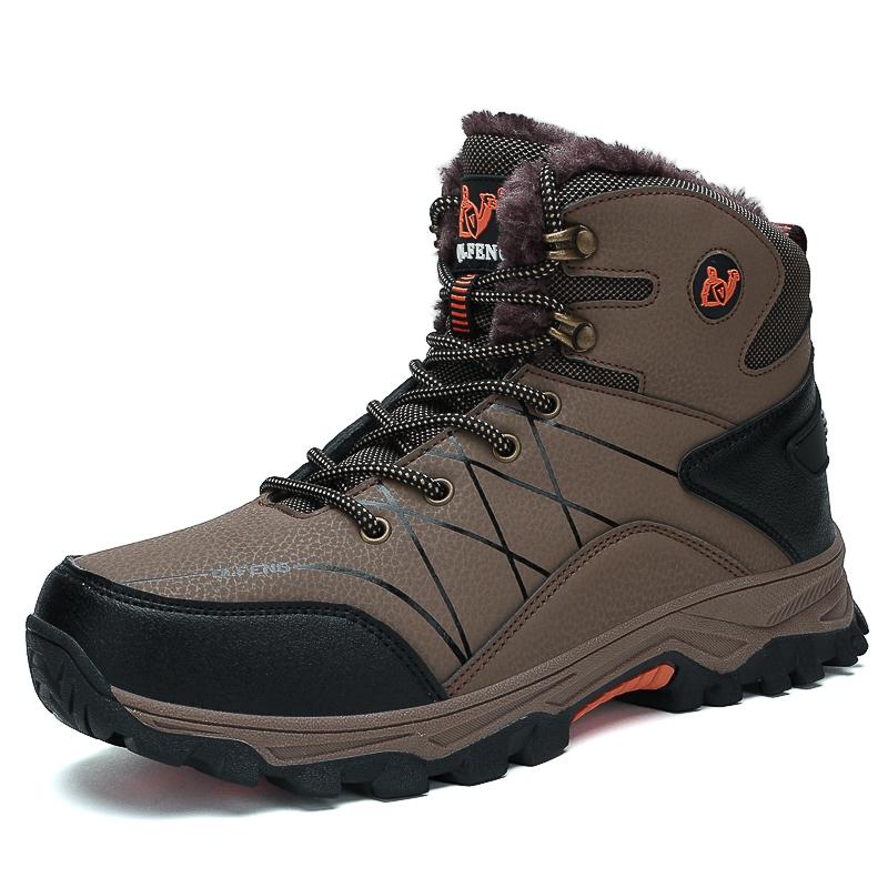 New Autumn High Top Sneaker Men Winter Plush Warm Snow Boots Outdoor Anti Slip Wear Resistant Mountaineering Hiking Footwear