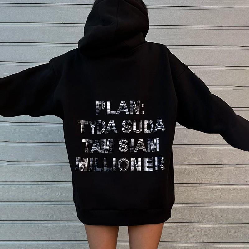 Autumn Oversized Drop Shoulder Hoodie with Letter Print (XS-5XL)