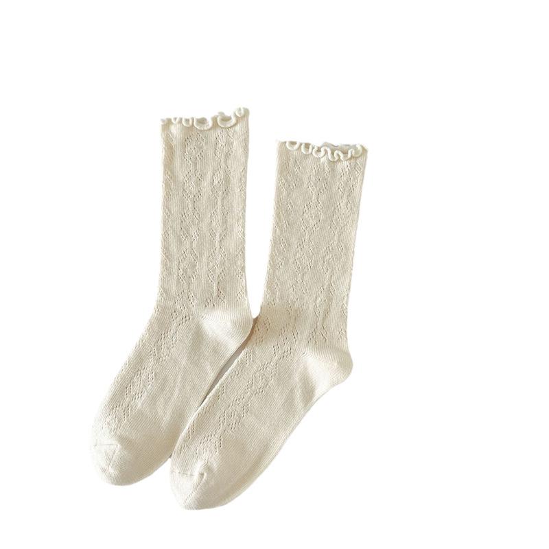 Women's Mid-Calf Ruffle Mesh Socks - Japanese & Korean Style
