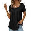 T-shirt Carré Plissé Élégant d'Été pour Femme Mode Décontracté Manches Courtes Hauts Amples Féminins Sexy pour le Travail Vêtements