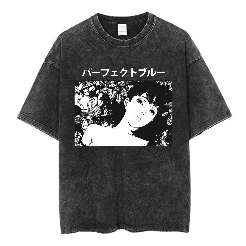 Anime Perfect Blue Mima Kirigoe Vintage Washed TShirt Men Women Clothing Fashion Aesthetic Short Sleeve Oversized T Shirts Tops