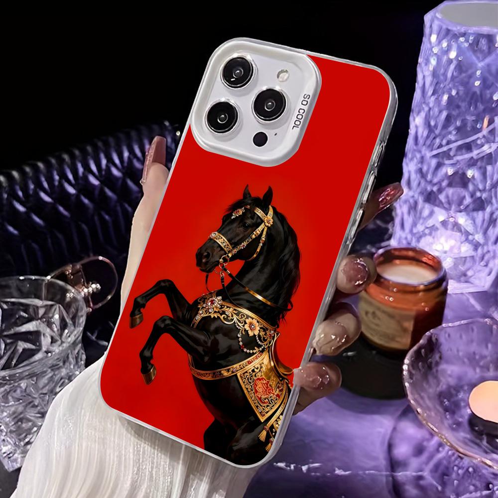 

Golden Horse Year Mobile Phone Case for iPhone 17 16 15 14 13 12 11 X XR XS 8 7 Air Pro Max Plus White Translucent Cover iPhone 15