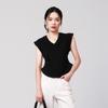 RAIN.CUN Women's V-Neck Flutter Sleeve Cropped T-Shirt