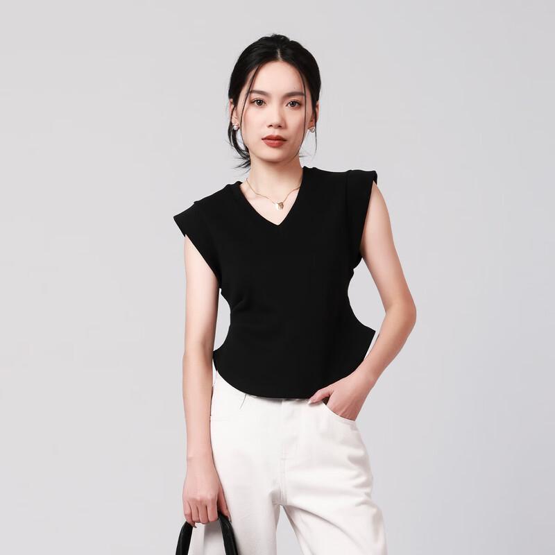 RAIN.CUN Women s V-Neck Pleated Sleeve Crop Top S