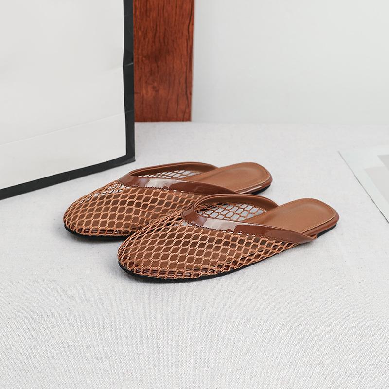 Mesh Mules Flats for Women Slip on Ballerina Comfortable Mule Round Toe Ballet Mary Jane Shoes for Summer Mary Jane Flats Fishnet Ballerina Flats