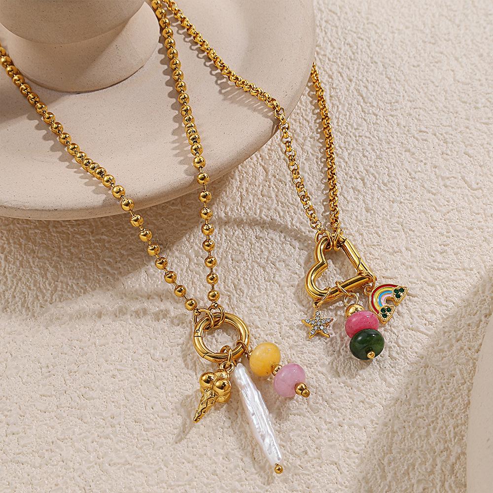 Vacation Wind Ocean Theme DIY Pendant Necklace Stainless Steel Gold Plated Fashion Versatile Jewelry Women