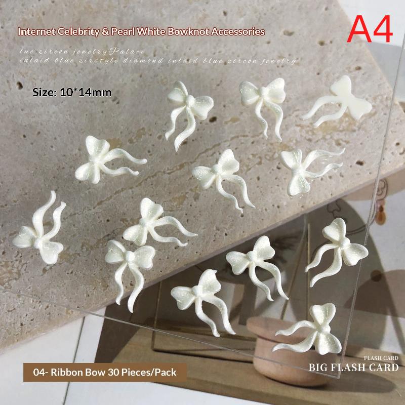 30PCS Pearlescent White Mini Resin Ribbon Bow Nail Art Decoration Bow Nail Charms Supplies For Manicure DIY