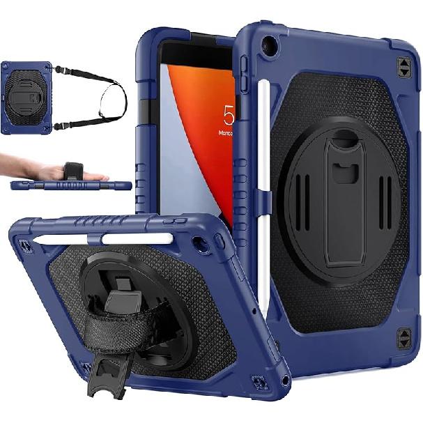 

ZtotopCases for iPad 9th/8th/7th Generation Case iPad 10.2 Case, Shockproof Full Body Protective Cover with 360° Rotating Hand Strap &Stand, Pencil синий