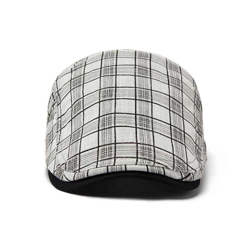 Boina de Verano Fina a Cuadros para Hombre Gorra de Sombra Británica de Algodón y Lino Gorra Delantera