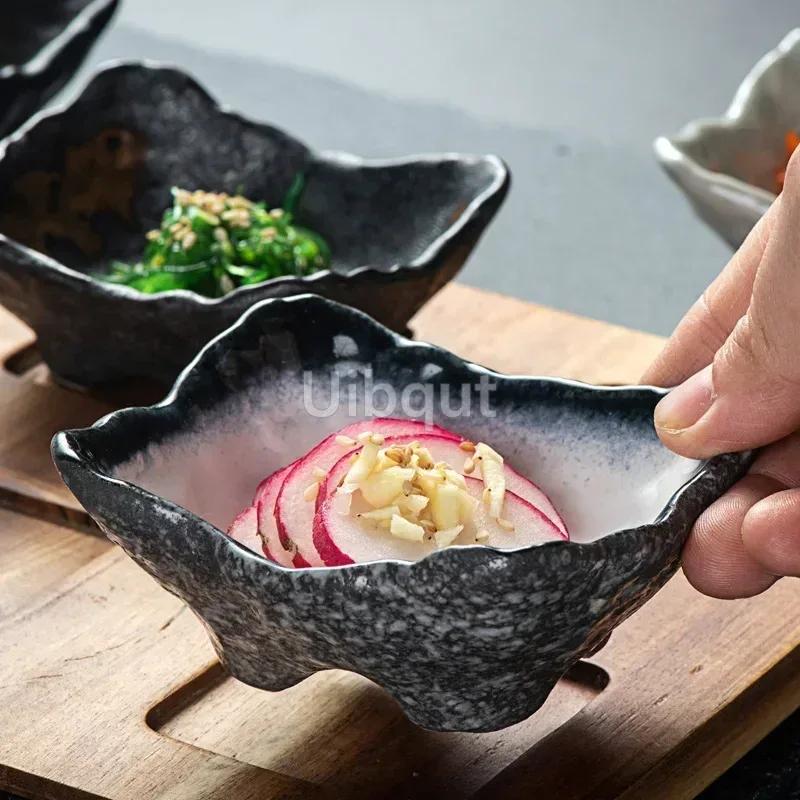 2 pcs set Japanese style ceramic special shaped small dishes snack dessert plate creative household tableware sauce snacks tray