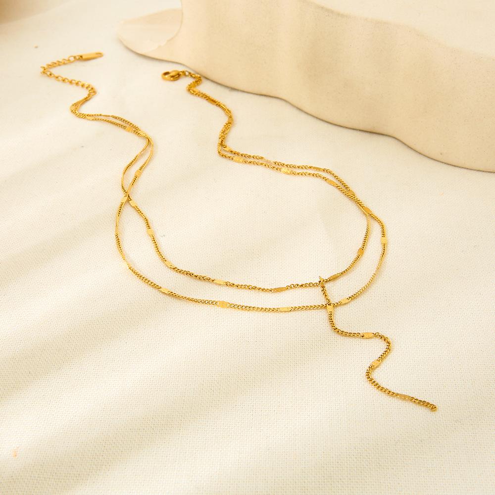 Ins Fashionable Y-shaped Double-layer Stacked Necklace Stainless Steel Plated 18k Gold Chain Simple Versatile Waterproof Jewelry