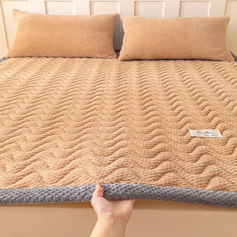 Thick Plush Winter Bed Pad - Solid Color, Warm Milk Velvet Mattress for Dormitory or Bedroom