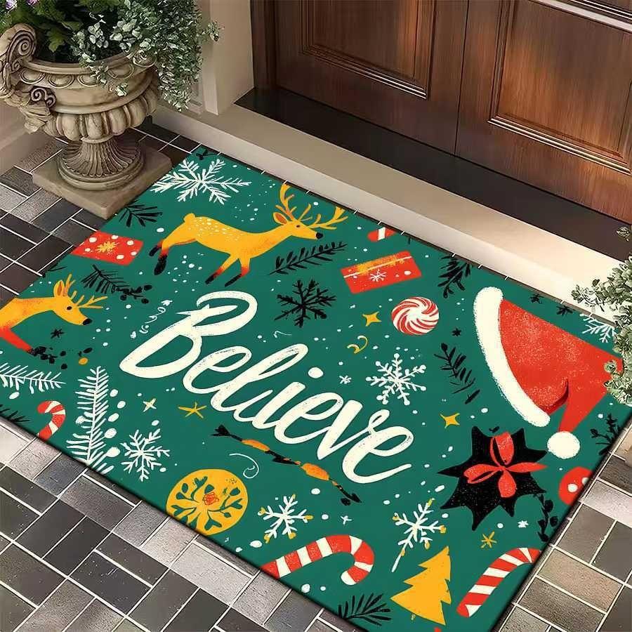 

Popular American Christmas Crystal Velvet Floor Mat, Living Room Absorbent Foot Pad, Cloakroom Entry Dirt-Resistant Non-Slip Foot Pad 50*80cm