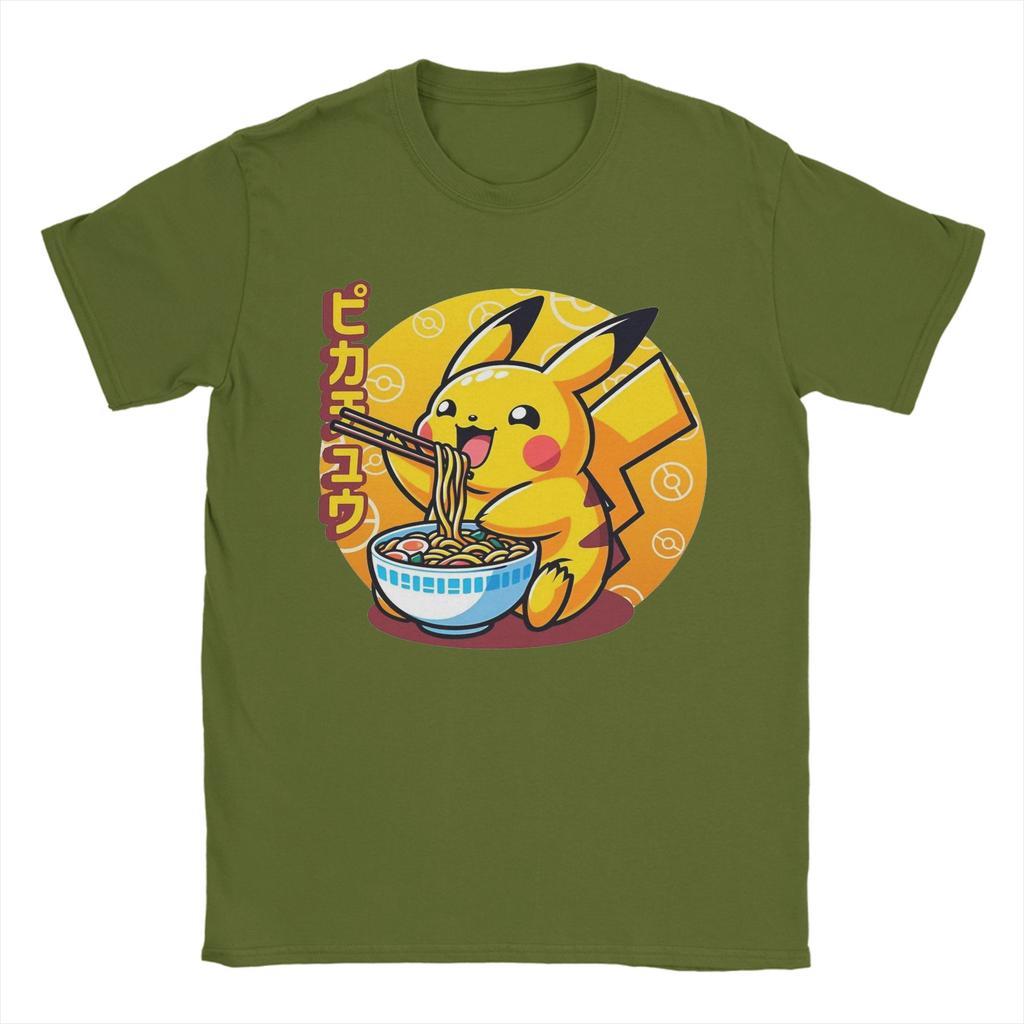 Unisex Tshirt Cute Electric Type Creature Eating Raunisex P Cotton Tees Short Sleeve T Shirt Crewneck Clothing Printing