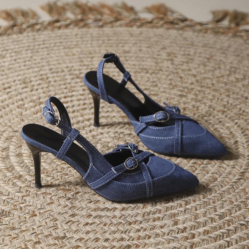 

2025 spring and autumn new bag head light mouth stiletto high heels women s sandals royal sister sexy blue beautiful temperament single shoes 40 темно-синий