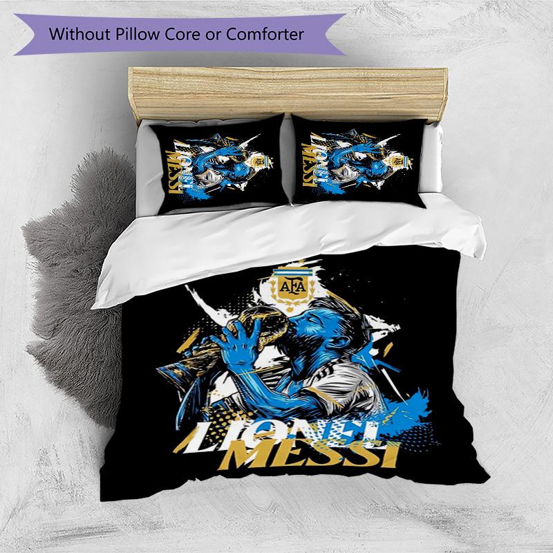 Set Lenzuola 3 Pezzi con Stampa Modello Lionel Messi Morbido Delicato sulla Pelle Lavabile Copripiumino e Federe Set Tutte le Stagioni Camera da Letto