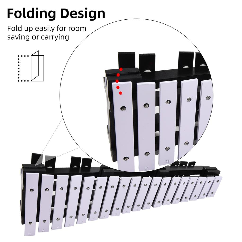 30 Note Glockenspiel Foldable Xylophone Wooden Frame 5mm Thickness Aluminum Bars Percussion Musical Instrument with