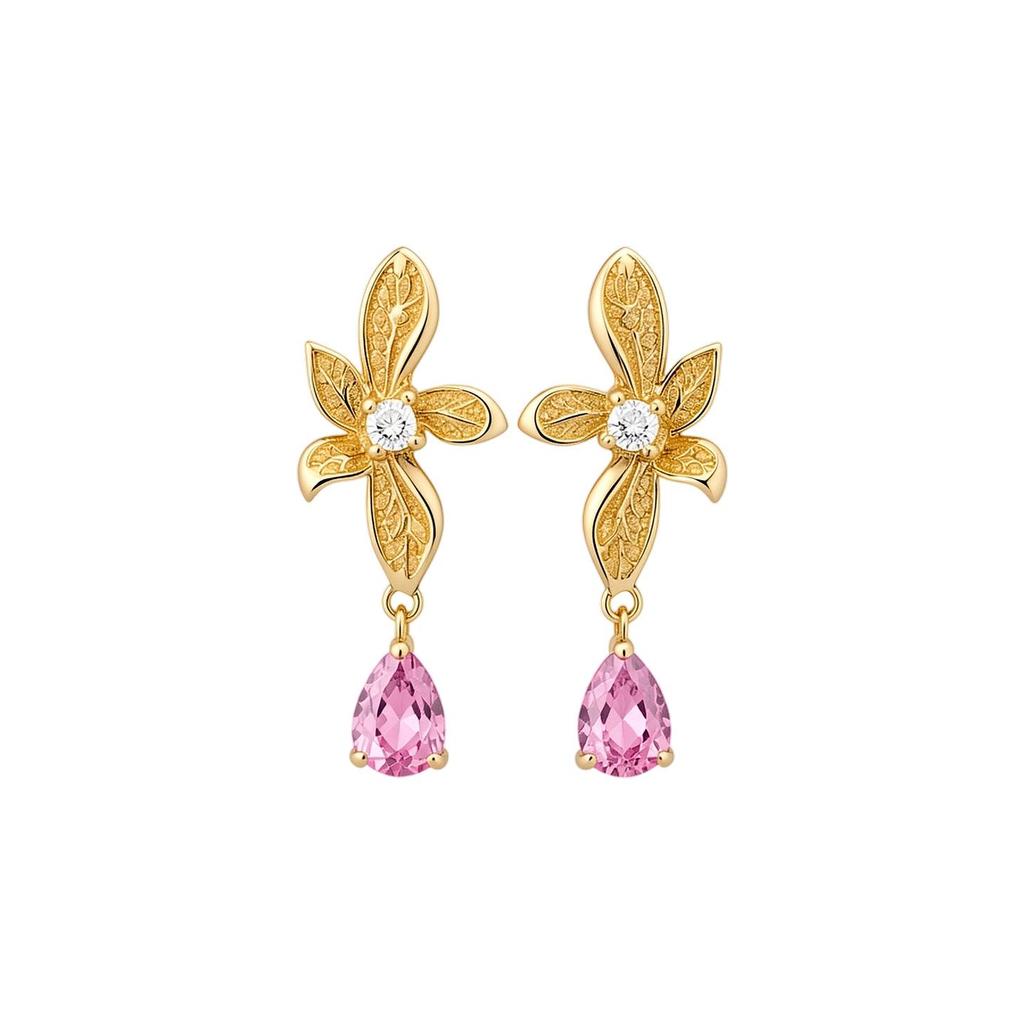 18k Gold-Plated Zirconia Floral Drop Stud Earrings - Exquisite Retro Luxury Jewelry