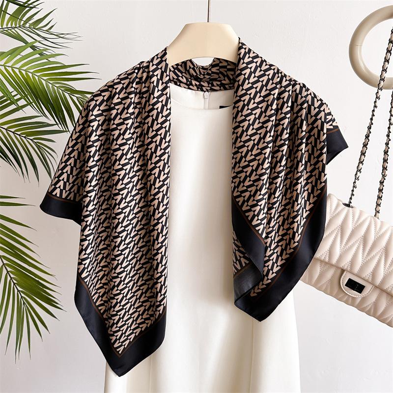 New Letter Diagonal Silk Pattern 91 Large Square Scarf Printed Imitation Silk Fashionable Versatile Shawl Outer Headscarf Scarf