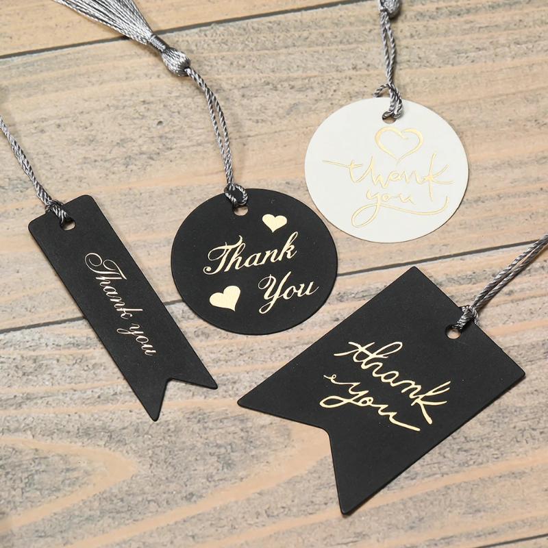 Thank You Tags 50Pcs Bronzing Stamping Black White Paper Card for Valentine's Day Gift Favor Retail Price Label