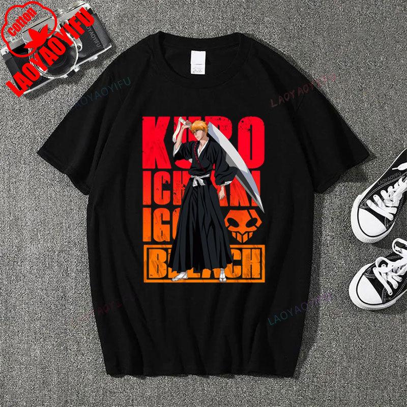 Japan Anime Bleach Ichigo Kurosaki T Shirt Men Fashion T-shirt Short Sleeve Vintage Cartoon Tshirt Harajuku Tops Cotton Clothes