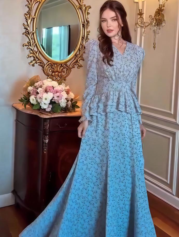 2025 European & American Summer Print Slimming Waist Belt Shirt Dress