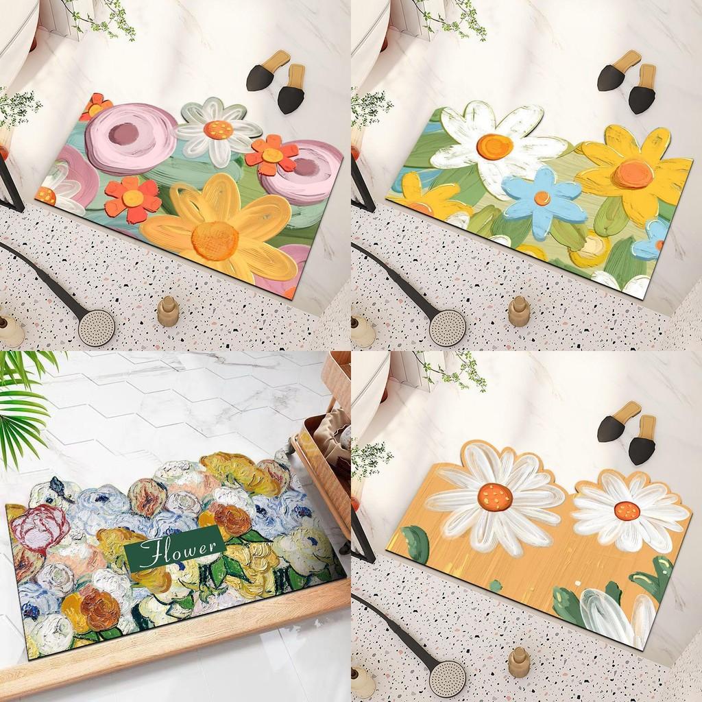 Colorful Lemon Cherry Blossoms Floral Patterns Pattern Diatom Mud Floor Mat For Living Room