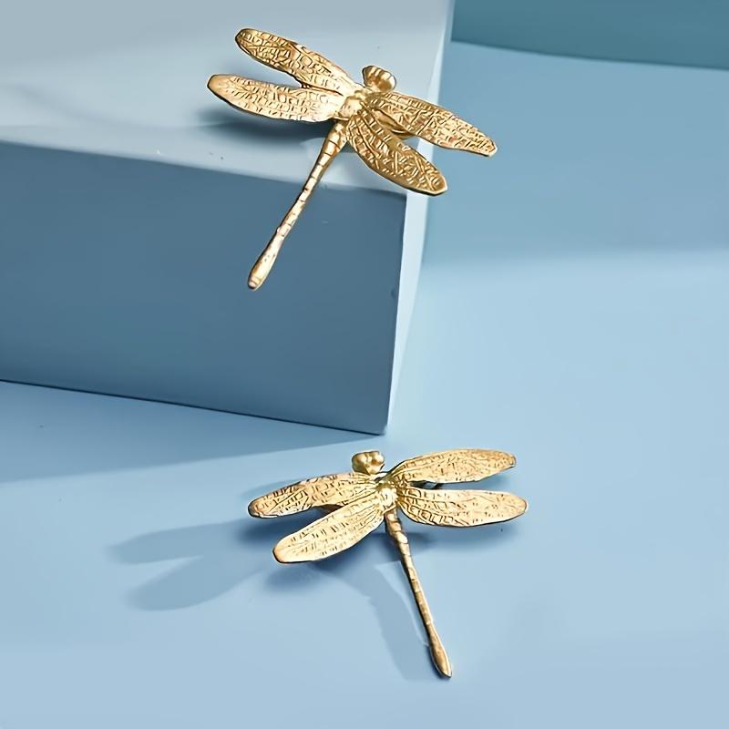 2pcs Dragonfly Design Solid Brass Cabinet Knobs - Polished Finish, Easy Install Drawer Pulls for Home Decor & Furniture