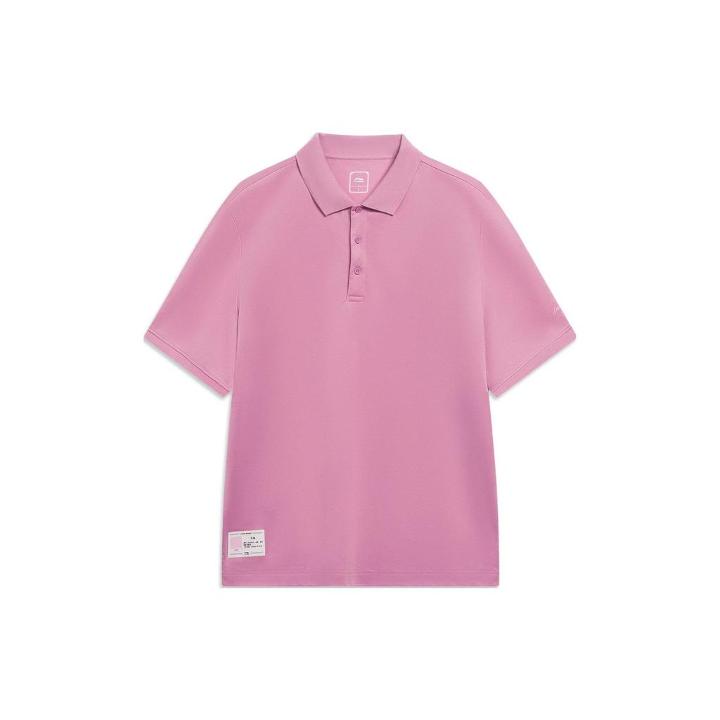 Li Ning Logo Print Short Sleeve Polo Shirt Men tops Light-Pink APLT019-3
