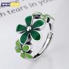 925 Sterling Silber Ringe für Damen Paar Minimalistisch Handgefertigt Einfach Grünes Blatt Ring Feiner Schmuck Geschenk Allergie Vorbeugen