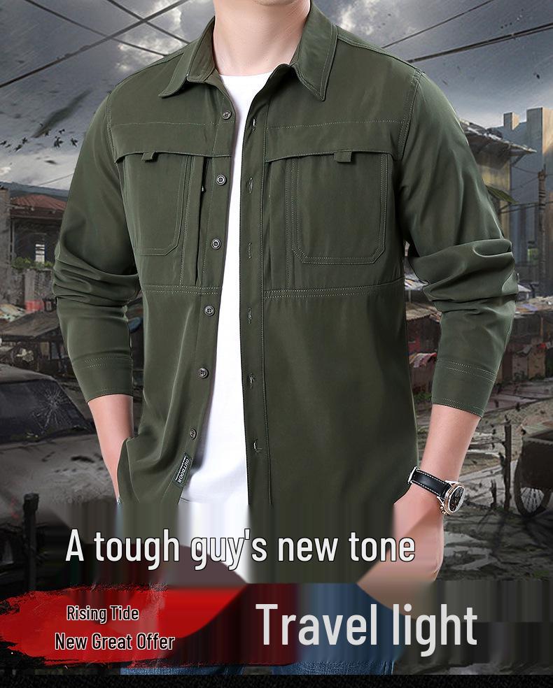 Men's Outdoor Quick Dry Tactical Shirt - Long Sleeve, Breathable, Elastic, Multi-Pocket