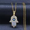 Collier Oeil Grec Main de Fatima pour Femmes Hommes Acier Inoxydable Chaîne de Protection Oeil Bleu Maléfique Turc Bijoux Islamiques N8041S01