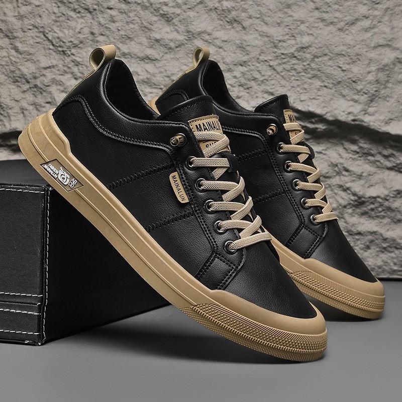 

Daily Men s Breathable High-end PU Leather Casual Sneakers Versatile Men Flat Board Shoes, Lightweight Sport Shoes Fashion 39-46 39 чёрный
