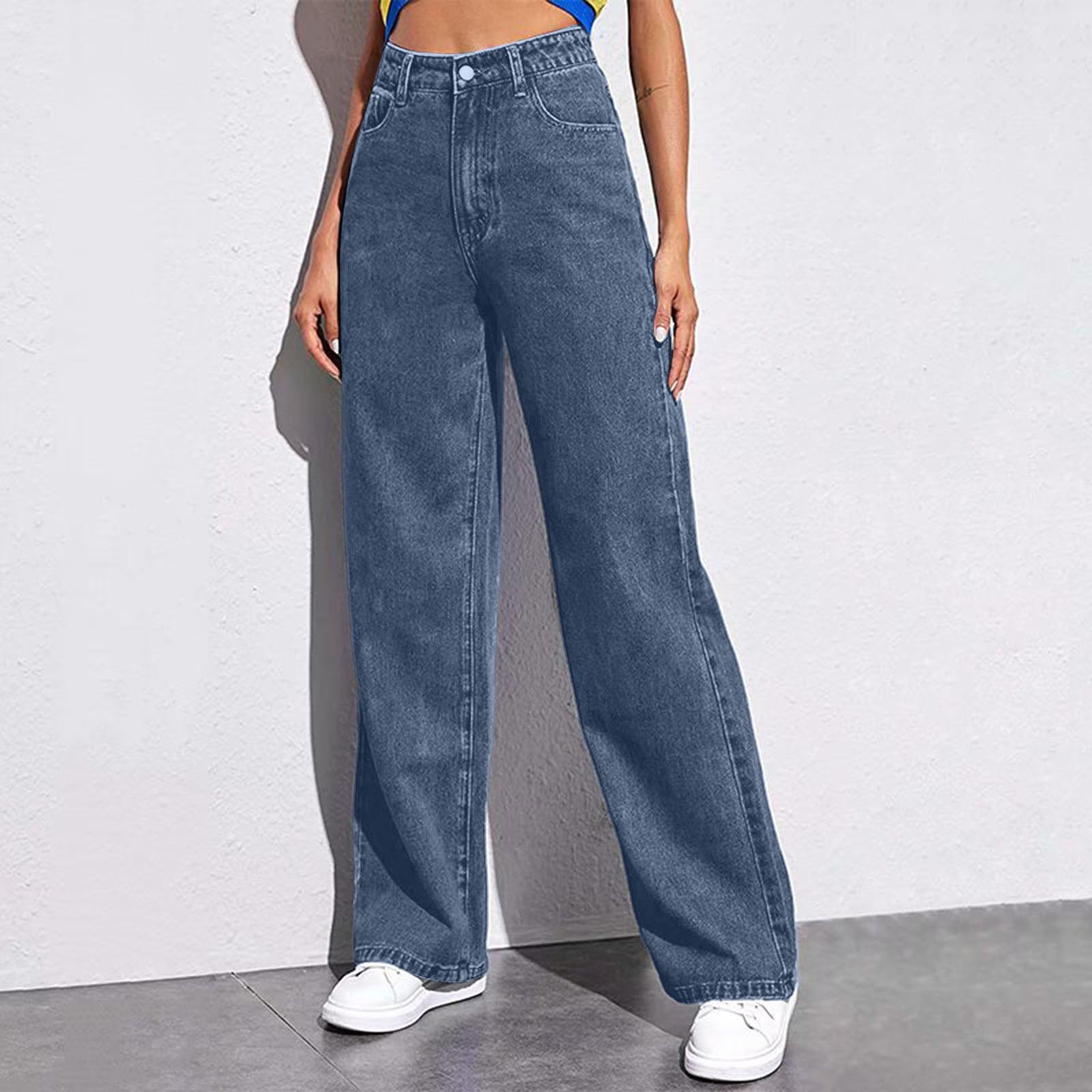 Женские модные прямые повседневные универсальные винтажные драпированные джинсы XL