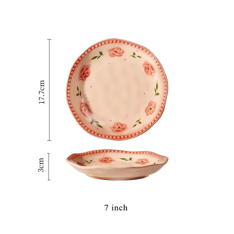 

Household 7~9 Inch Ceramic Plates French Style Vintage Floral Pattern Wedding Tableware Aesthetic Underglazed Colour Dinner Dish