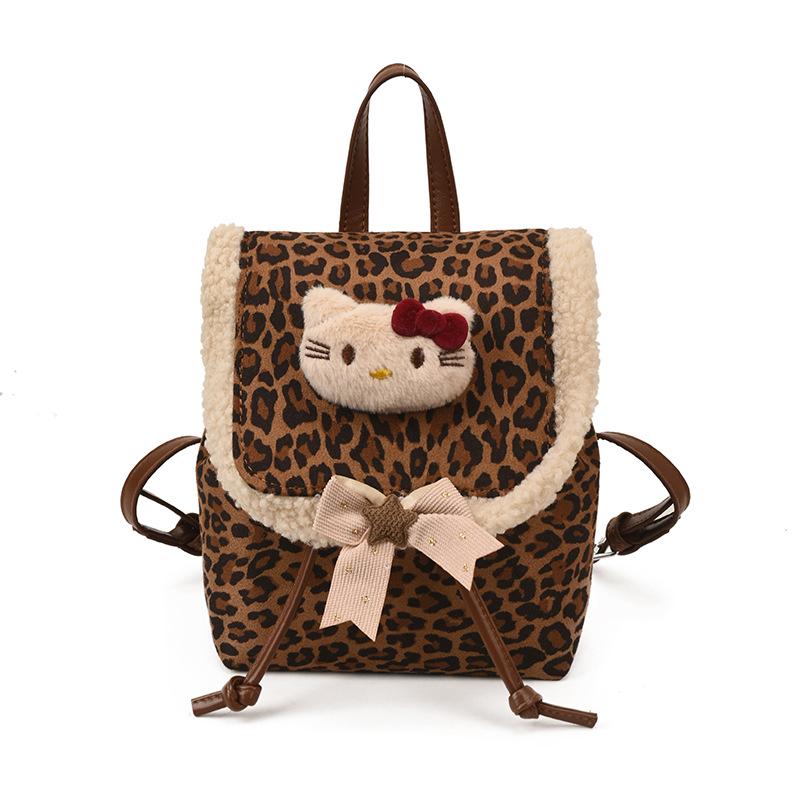 Children's Retro Leopard Print Cartoon Backpack for Girls 2025 - Cute Kitten Design Small Backpack
