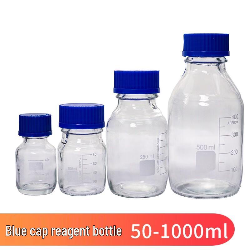 Graduated Glass Reagent Bottle with Blue Cap
