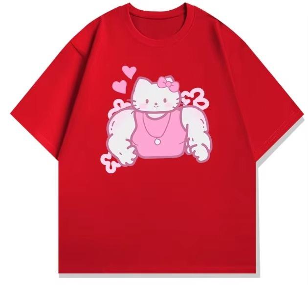 

2026 HelloKitty Sanrio Printed Cotton TShirt Summer Cartoon Design Childrens Roundneck Fashion LooseFitting Casual Wear S