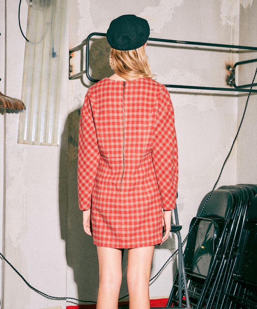 Near And Dear Holiday Check Mini Dress_Red