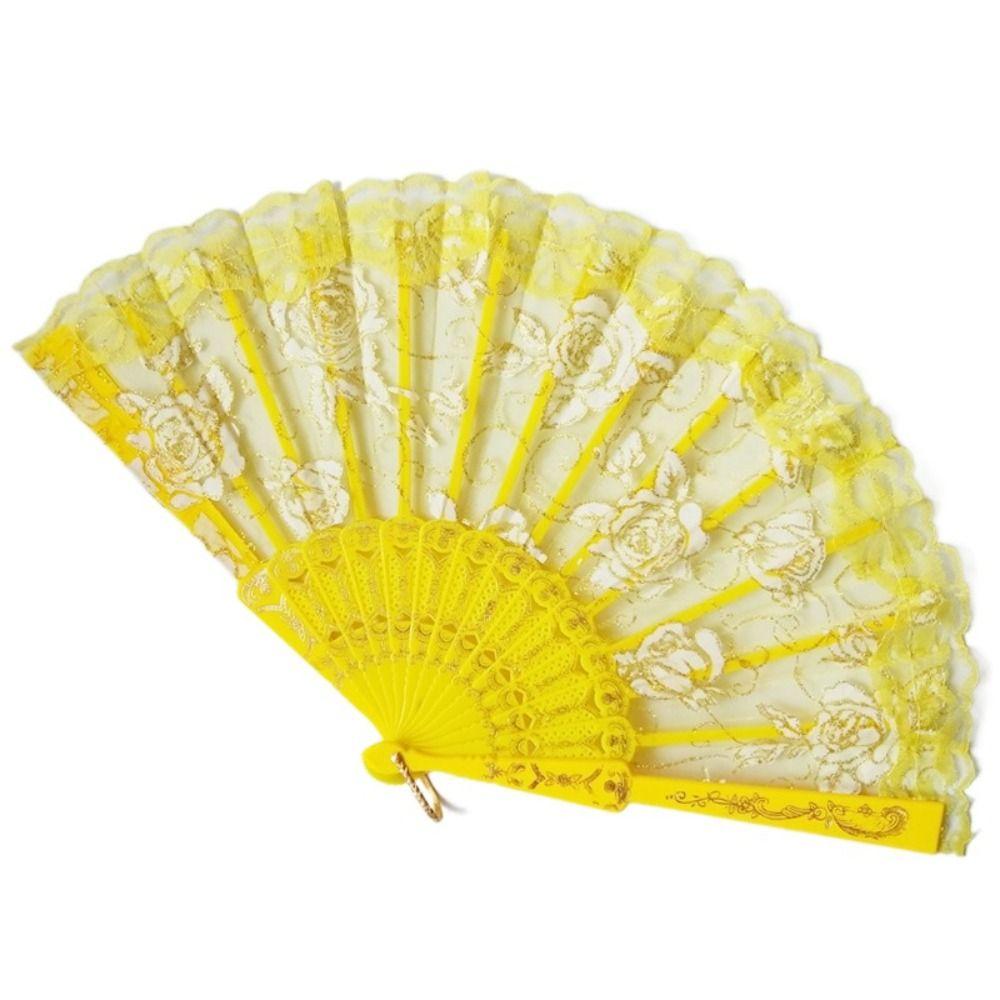 Handheld Ladies Lace Hand Fan Plastic Handle Dance Fan Ornaments Folding Fan  Summer