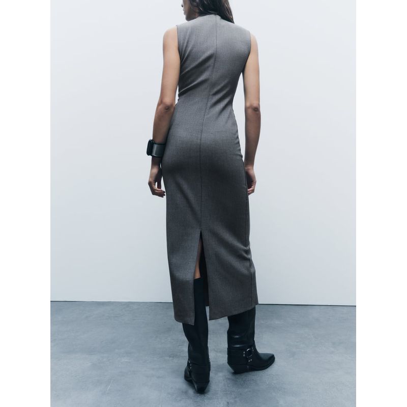 Spring New Arrival Formal Dress Work Clothing Casual Stand Collar Sleeveless Stitching Straight-leg Dress 8435583