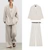 Summer Loose Lapels Long Sleeve Suit Coat 5247776 Mid Waist with Belt Pairs of Pleated Pants 4661405