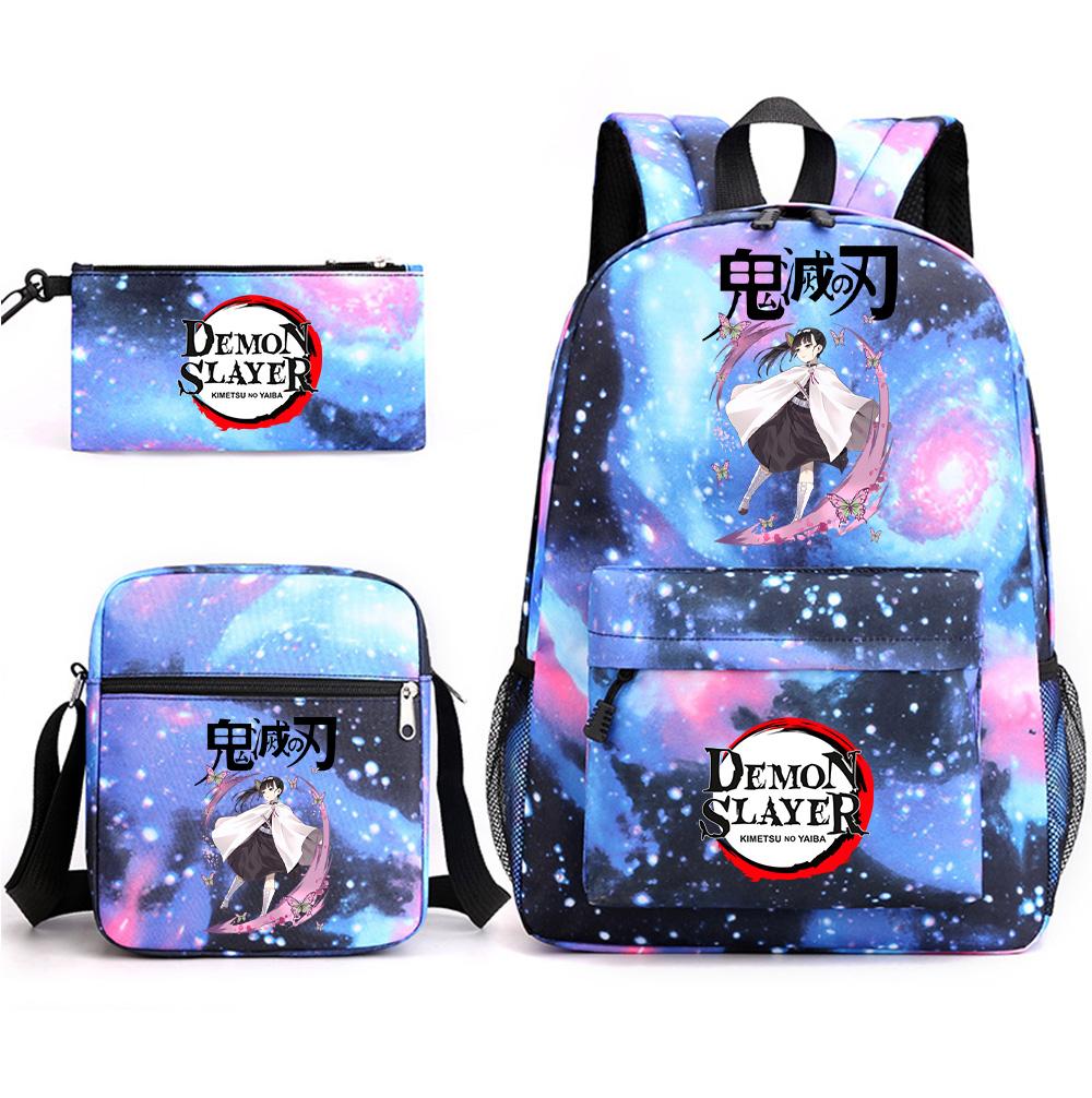 3Pcs/set Anime Demon Slayer Printed Backpack with Shoulder Bag Pencil Case for Teenager Student Boy Girl Large Capacity Waterproof Schoolbag