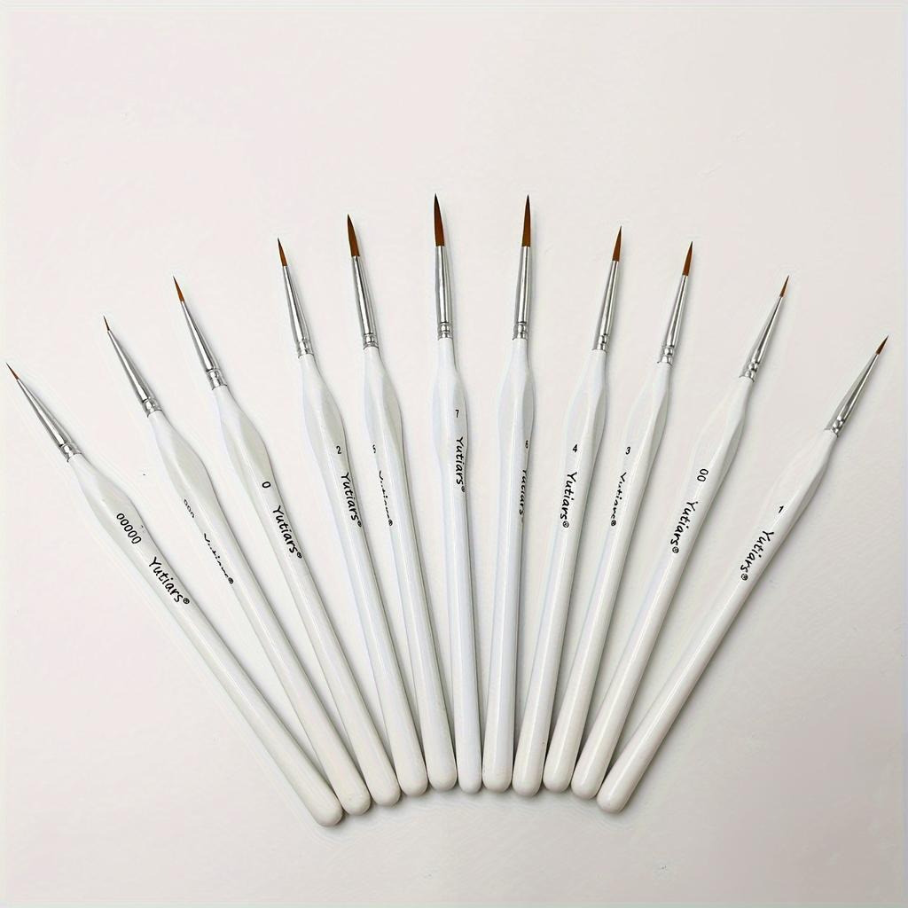 11pcs Detail Paint Brushes Set, Triangular Handle, White, Acrylic, Oil, Watercolors & Paint by Number, Models, Face, Nail, Craft