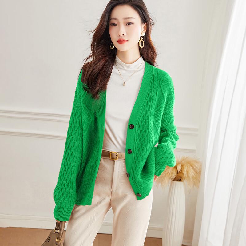 Srcr 100% Wool V-Neck Cable Knit Cardigan One Size