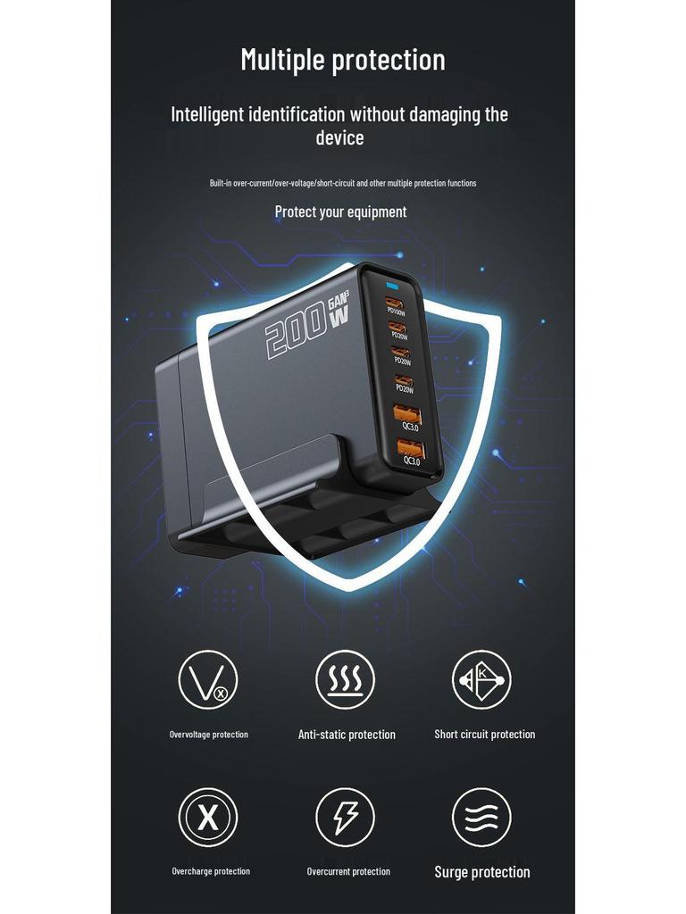 200W GaN Multi-Port Fast Charger for Phones & Laptops