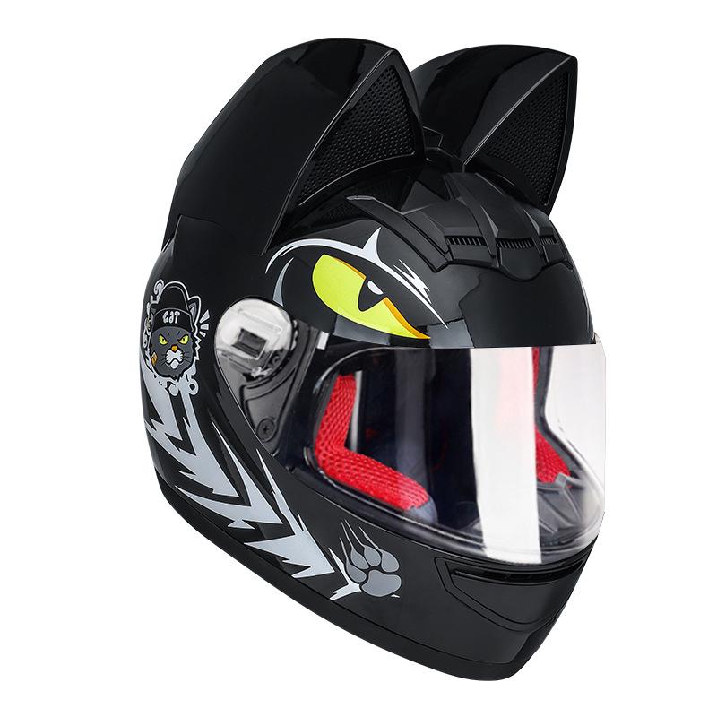 Women's Full Face Cat Ear Motorcycle Helmet - Universal for All Seasons